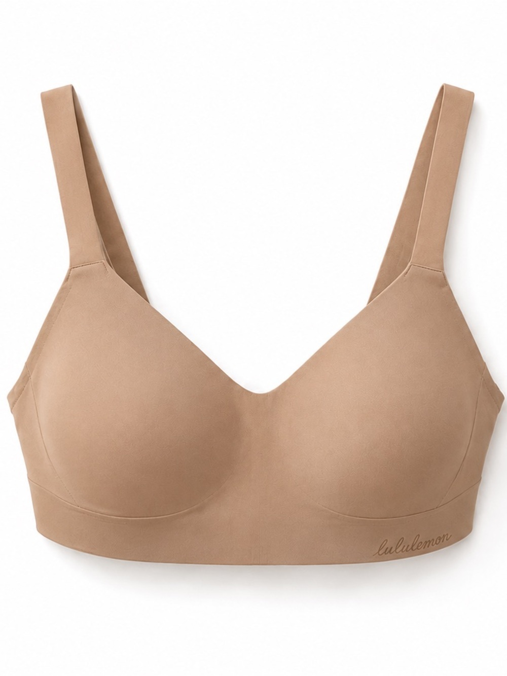 Lululemon 32D Nude Beige Seamless Sports Bra Adjustable Hook Back Light Support